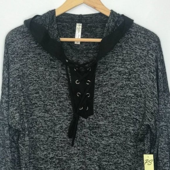 Women's Black and Gray Lace-Up Hoodie - Picture 6 of 9